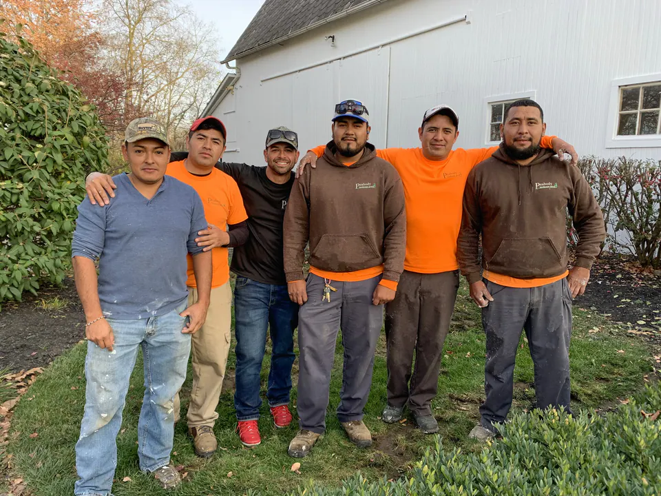Peabody crew members on a completed patio project